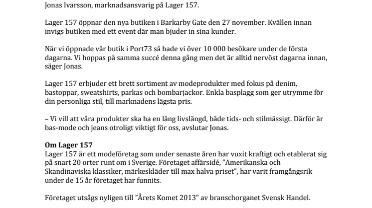 Lager 157 expanderar med ny Stockholmsbutik i Barkarby Gate