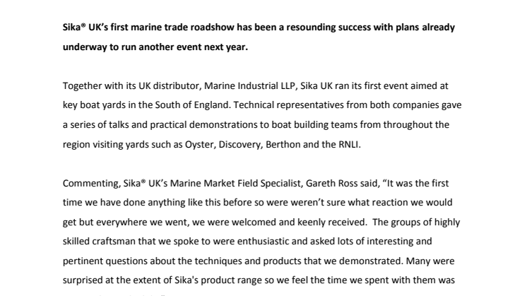 Sika Limited: Sika®’s First Marine Trade Road Show A Big Hit