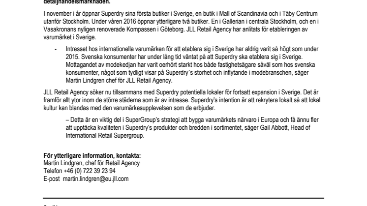 Superdry expanderar i Sverige