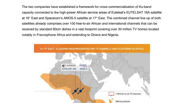 Eutelsat and Spacecom create unified neighbourhood  at 16-17° East