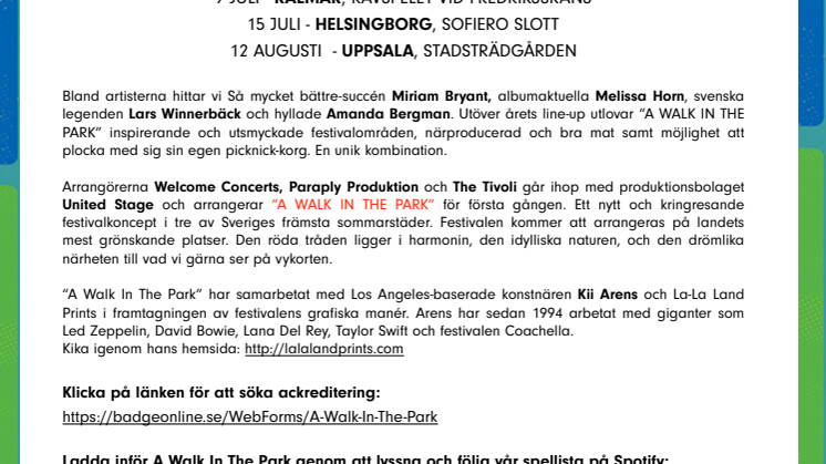 Nu är det dags att söka ackreditering till sommarens nya festival A Walk In The Park 
