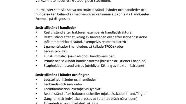 Handkirurgi – undersökning, utredning och behandling