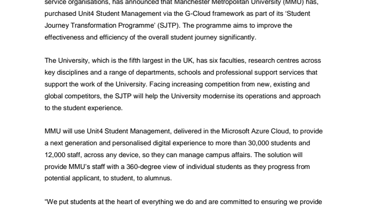 Manchester Metropolitan University moderniserar studenthanteringen med Unit4 Student Management 
