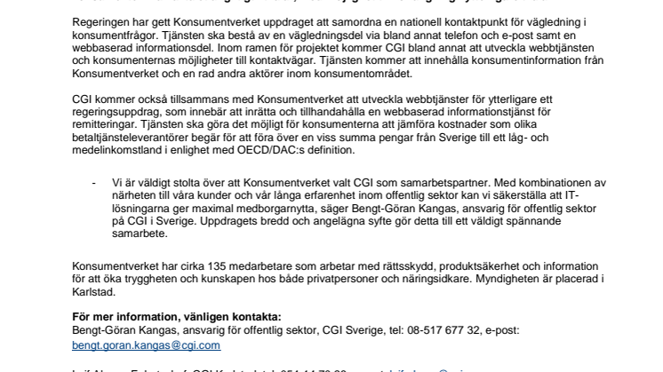 CGI utvecklar webbtjänster för konsumentstöd till Konsumentverket