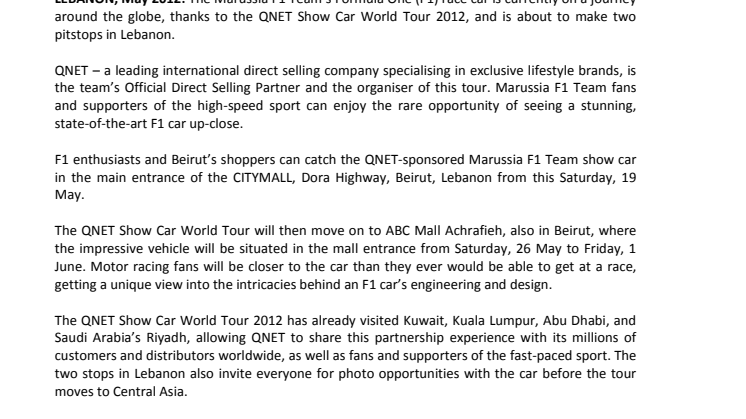 QNET brings the Marussia F1 Team Show Car to Lebanon