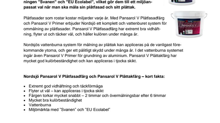 Nya plåtfärger från Nordsjö