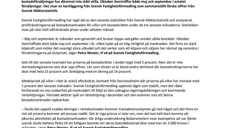 Antalet bostadsförsäljningar överträffar – men prisförändringarna är marginella 