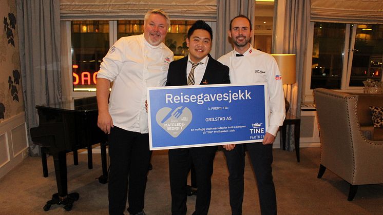 3.plass Årets. matglede bedrift_Fra venstre.Matfaglig ansvarlig TINE Partner, Pål Jetmundsen, marketingsjef Grilstad AS, Sindre Tanum og juryformann og Bocuse d’O vinner, Ørjan Johannessen.JPG