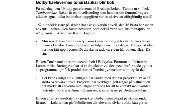 Botkyrkaelevernas tonårstankar blir bok