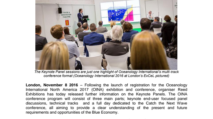 OINA: Industry Leaders Set to Tackle Key Issues during Oceanology International North America 2017 Keynote Panels 