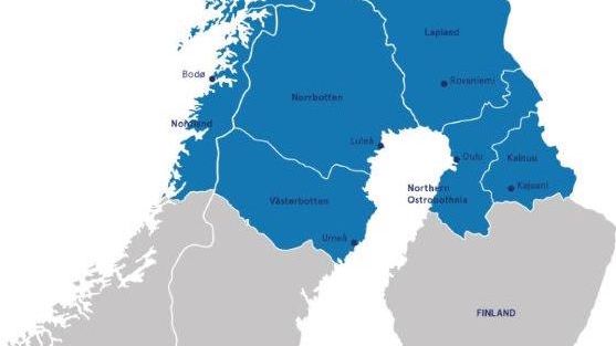 Det blåmarkerade området visar regionerna som ingår i Business Index North.