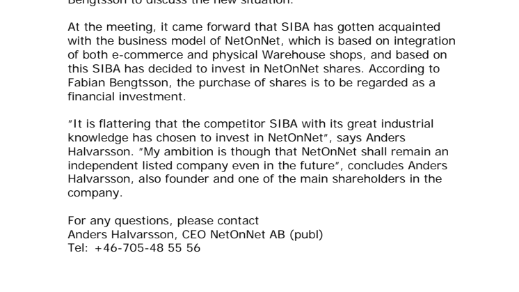 Meeting between NetOnNet and SIBA