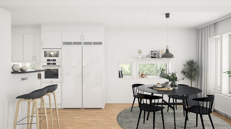 Brf Åsumtorp - 3D-bild av kök och matplats