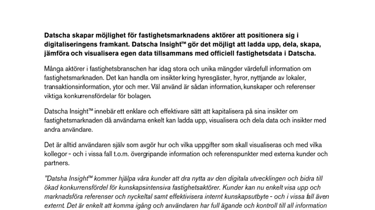 Datscha lanserar Datscha Insight™