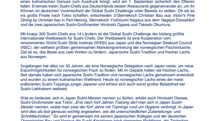 Erstmals: Der beste Sushi-Chef der Welt wird gesucht