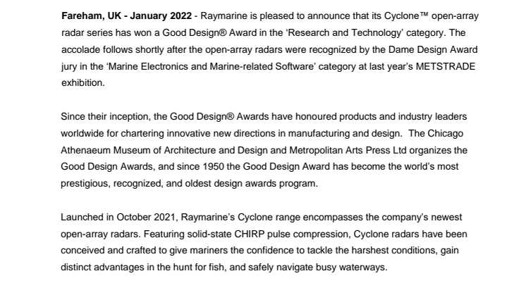 Raymarine_2022_ Cyclone_ Good_Design_ Award_ PR_FINAL_approved.pdf