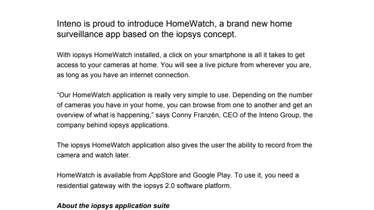 Inteno launches new app: HomeWatch