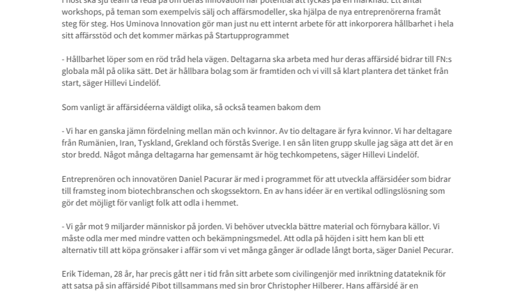 Hållbara startups målet på Startupprogrammet