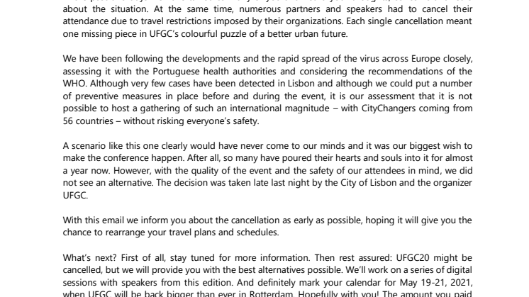 We are heartbroken - UFGC20 is cancelled