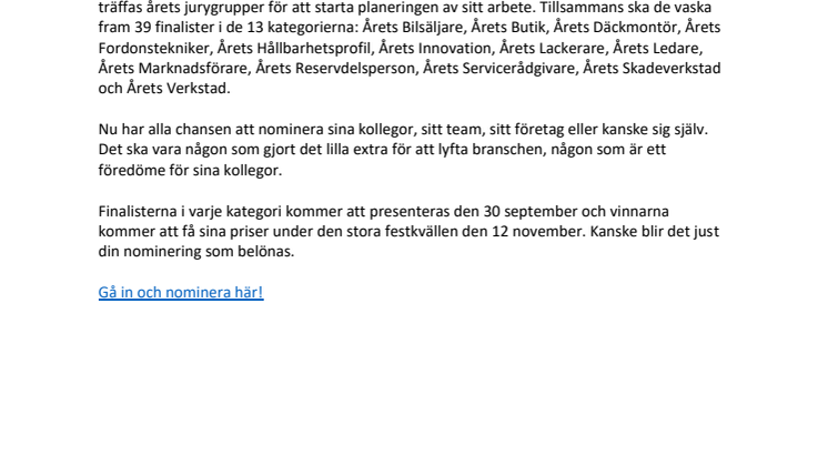 Motorgalan öppet för nomineringar