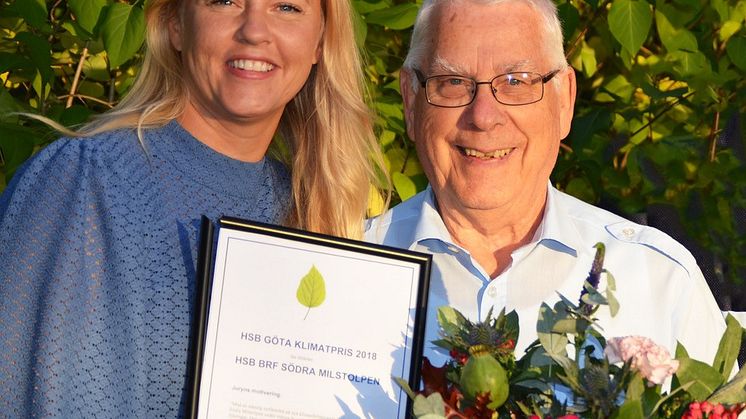 Bo Fogelquist, ordförande Södra Milstolpen, fick ta emot HSB Göta Klimatpris 2018. 