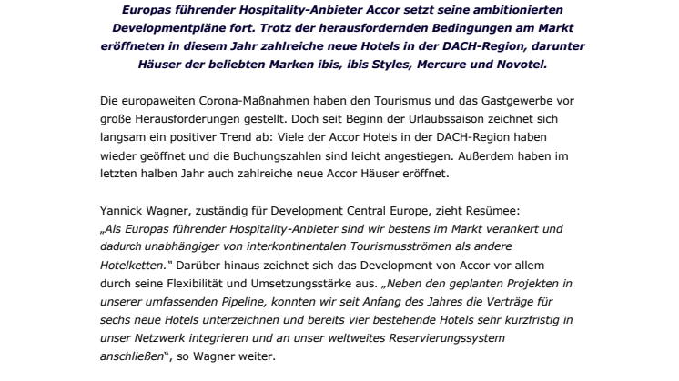 Accor Development-News: Neue Hotels in der DACH-Region