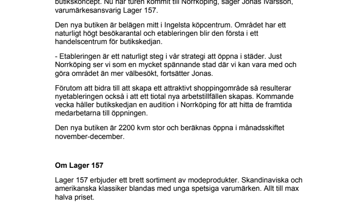 Lager 157 öppnar i Norrköping