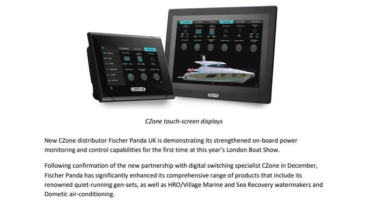 Fischer Panda UK Adds CZone to Product Range for London Boat Show