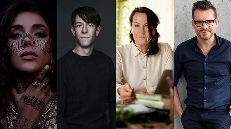 Från vänster: Gina Dirawi, Roland Paulsen, Vigdis Hjorth och Bart Moeyaert
