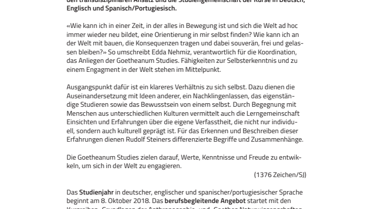 Handlungsfähig in einer komplexen Welt. ​Goetheanum Studies zielen auf Selbsterkenntnis und Engagement