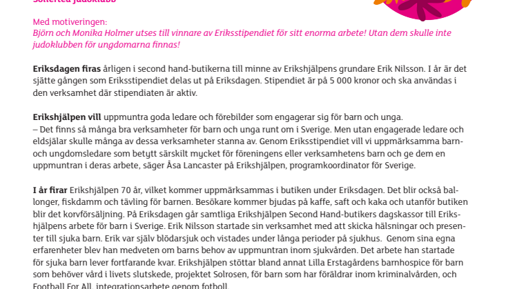 Björn och Monika Holmer tar emot Eriksstipendiet i Sollefteå