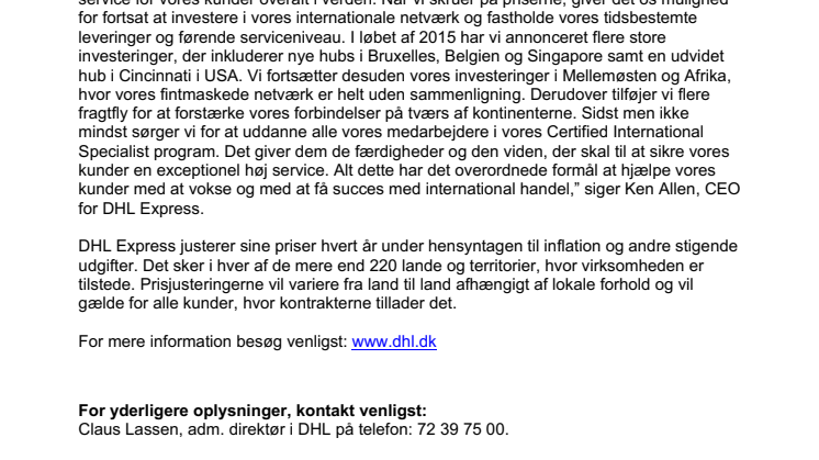 DHL Express finjusterer priserne for 2016