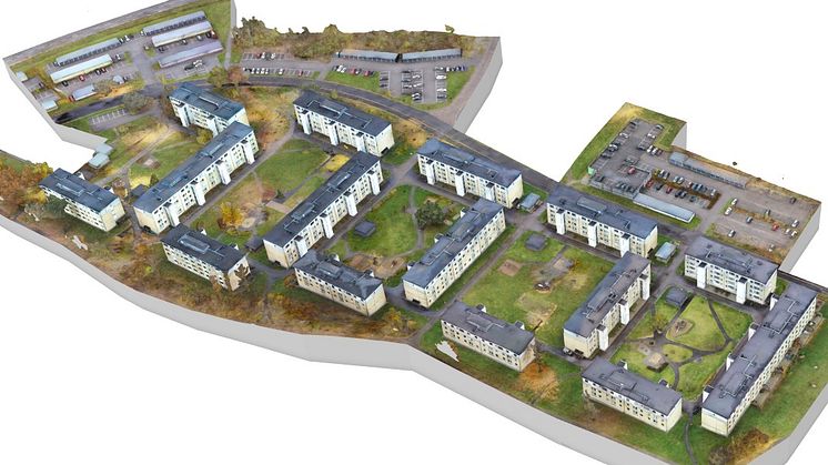 3D-modell över Riksbyggens hyreslägenheter i området Skarpan i Linköping.
