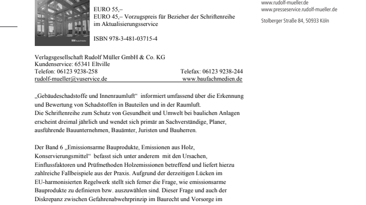Gebäudeschadstoffe und Innenraumluft, Band 6