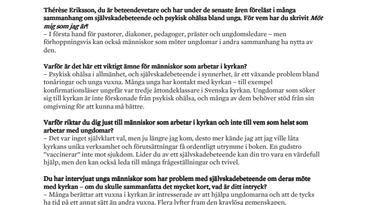 Thérèse Eriksson: ”Kyrkan är en unik plats för ungdomar som lider av psykisk ohälsa”