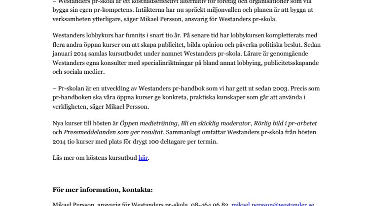 Westanders pr-skola över miljonen