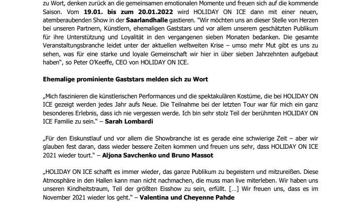 Jahres-Countdown zur neuen Tour gestartet – Prominente Gaststars von HOLIDAY ON ICE freuen sich auf die neue Show