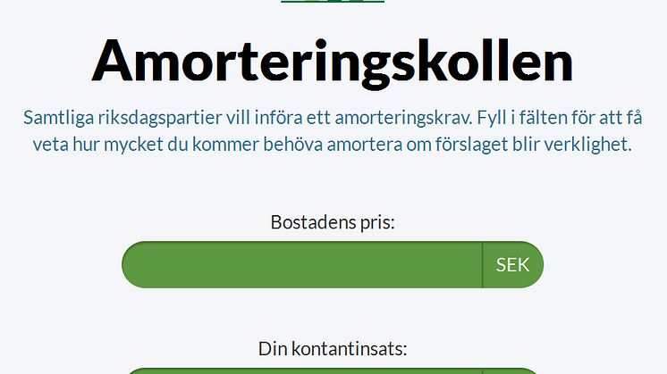 Se hur mycket mer bolånet kostar på amorteringskollen.se
