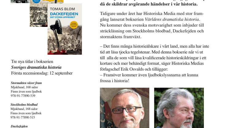Historiska Media lanserar ny  bokserie om svensk historia