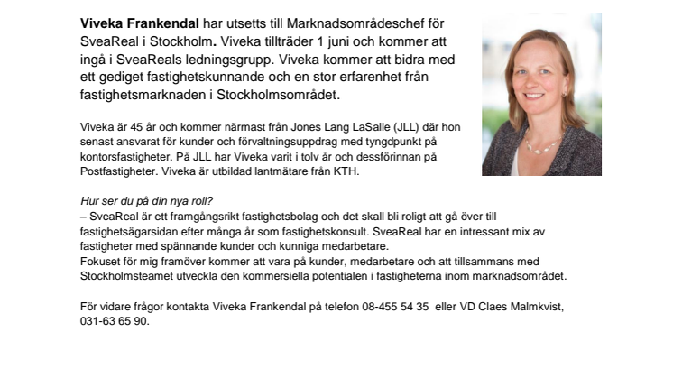 Ny chef till SveaReal i Stockholm