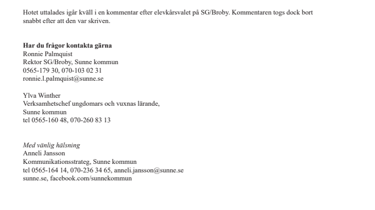 Hot mot SG/Broby i Sunne