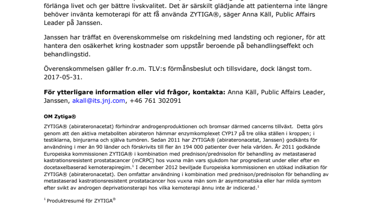 Förmånsbeslut och överenskommelse om ZYTIGA®