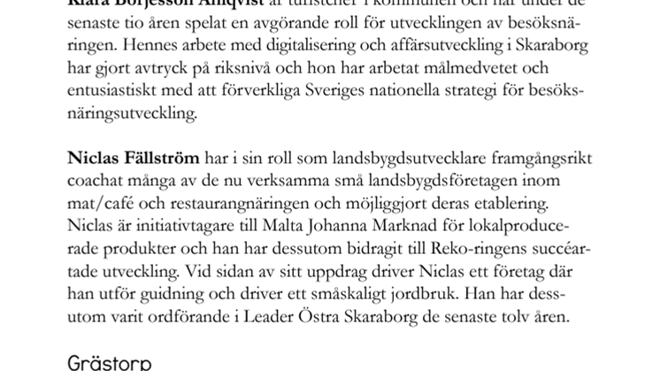 Motiveringar till nominerade vid Länsmiddag Mariestad