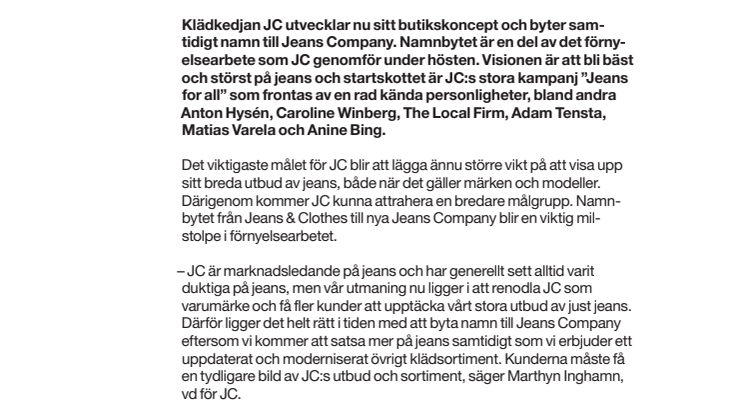 Förnyat JC byter namn och möter hösten med kändistät jeanskampanj!
