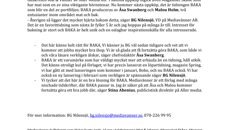 Mediavänner köper tidningen Baka