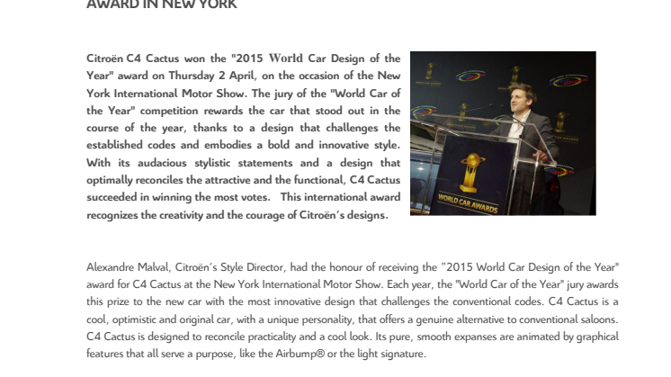 CITROËN C4 CACTUS "2015 World Car Design of the Year"
