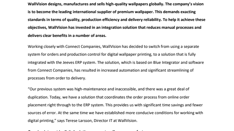 Leading Nordic wallpaper manufacturer invests in increased digitisation