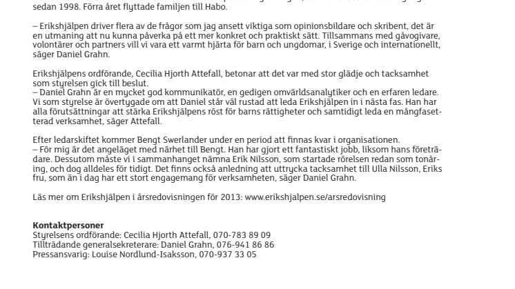 Daniel Grahn blir ny generalsekreterare för Erikshjälpen