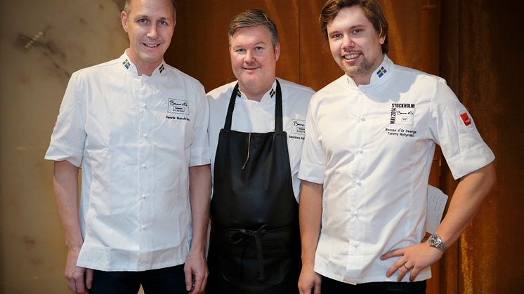 Henrik Norström, Mathias Dahlgren, Tommy Myllymäki, Bocuse d'Or 12 Feb 2014, Foto: Per Erik Berglund