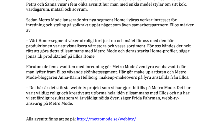 Metro Mode gör webb-tv med Ellos Home